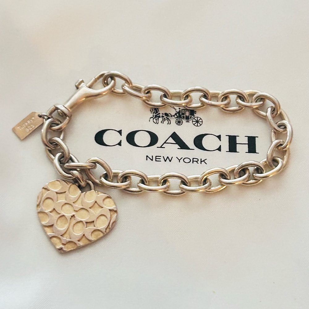 Coach 925 Y2K Heart Sterling Silver Charm Bracelet